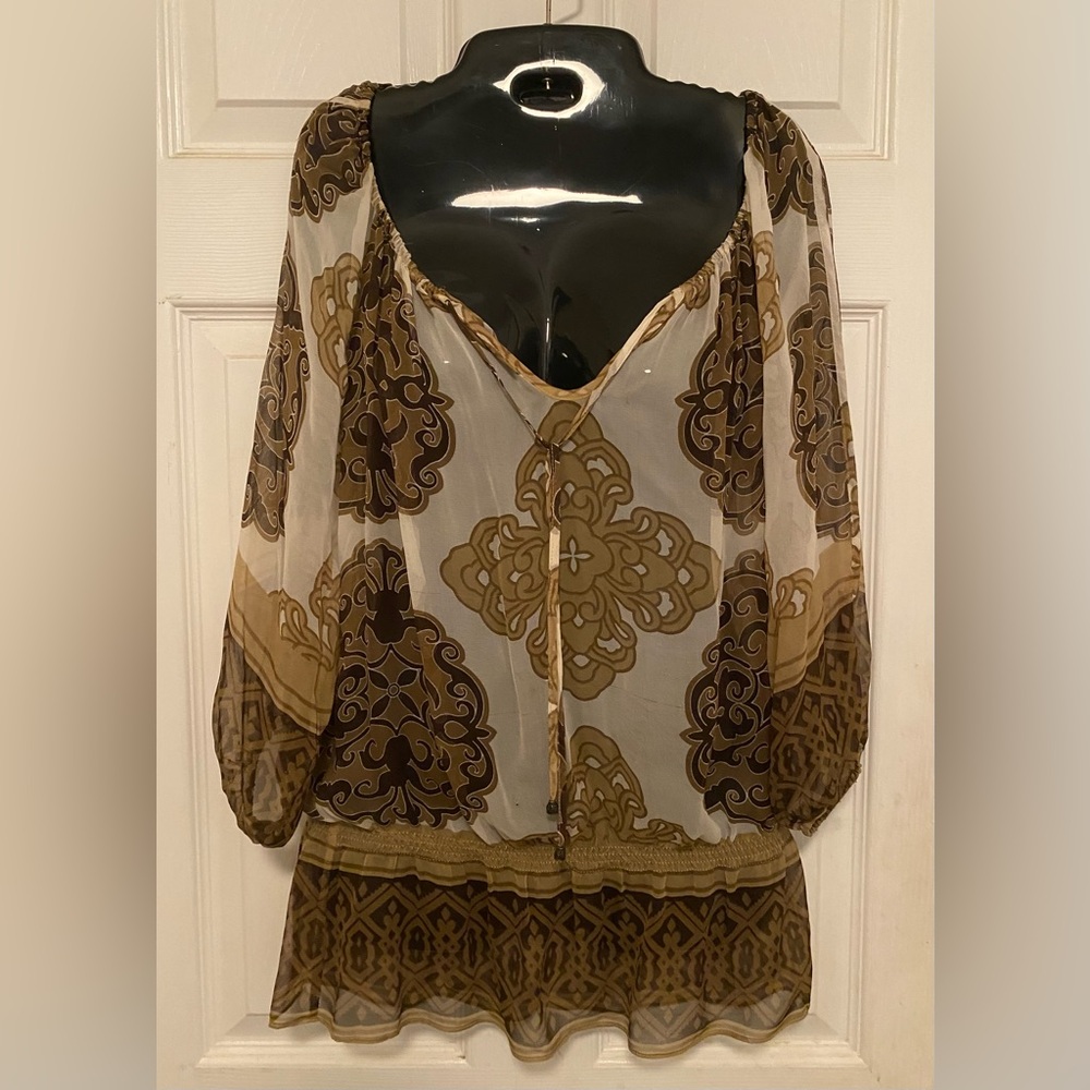 Cache Baroque Scroll Print Silk Top, Blouse, Shir… - image 2